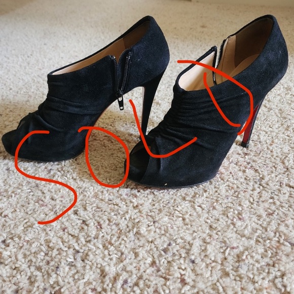 Christian Louboutin Shoes - Christian Louboutin Black Suede Peep-Toe Booties Zip Heels Sz. 39.5